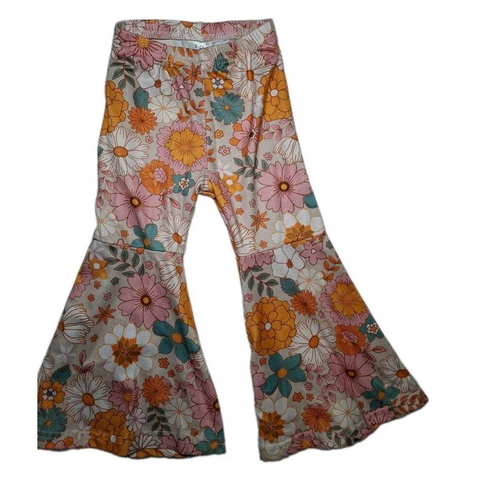 Autumn Outfit With Decorative LS Top And Matching Flared Bottoms 1T-2T In Size